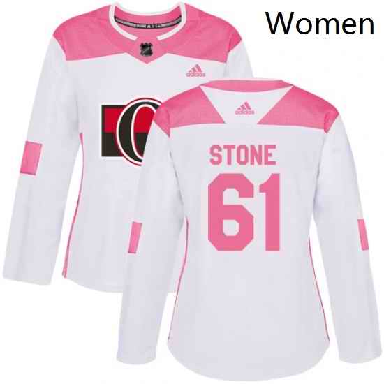 Womens Adidas Ottawa Senators 61 Mark Stone Authentic WhitePink Fashion NHL Jersey